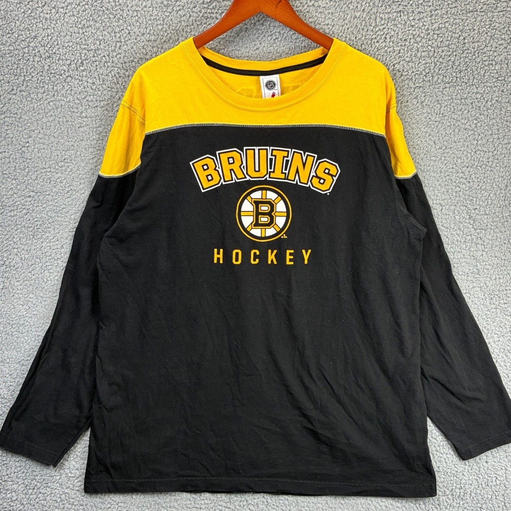NHL Boston Bruins Chara Shirt Mens 2XL Black Yellow Long Sleeve Graphic Hockey